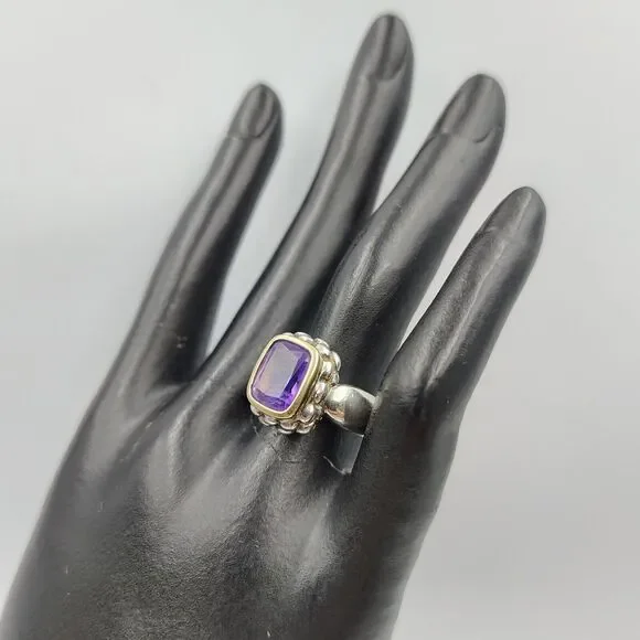 Lorenzo Sterling Silver 925 18K Gold Accent Amethyst Cocktail Ring Sz 7